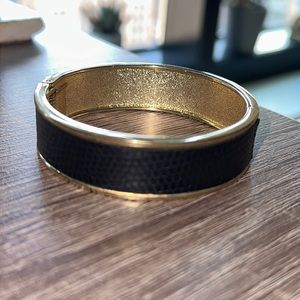 Black and Gold Faux Leather Bangle Bracelet